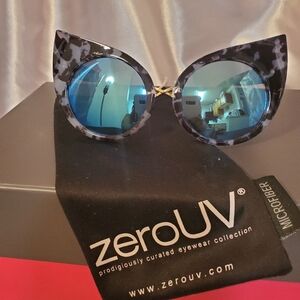 ZERO UV GRAY & BLACK TORTOISE SHELL BLUE MIRROR CATEYE SUNGLASSES
